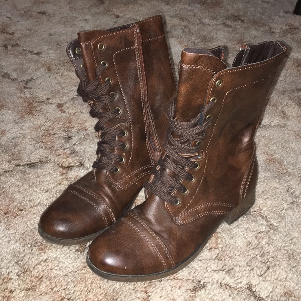 Brown combat boots